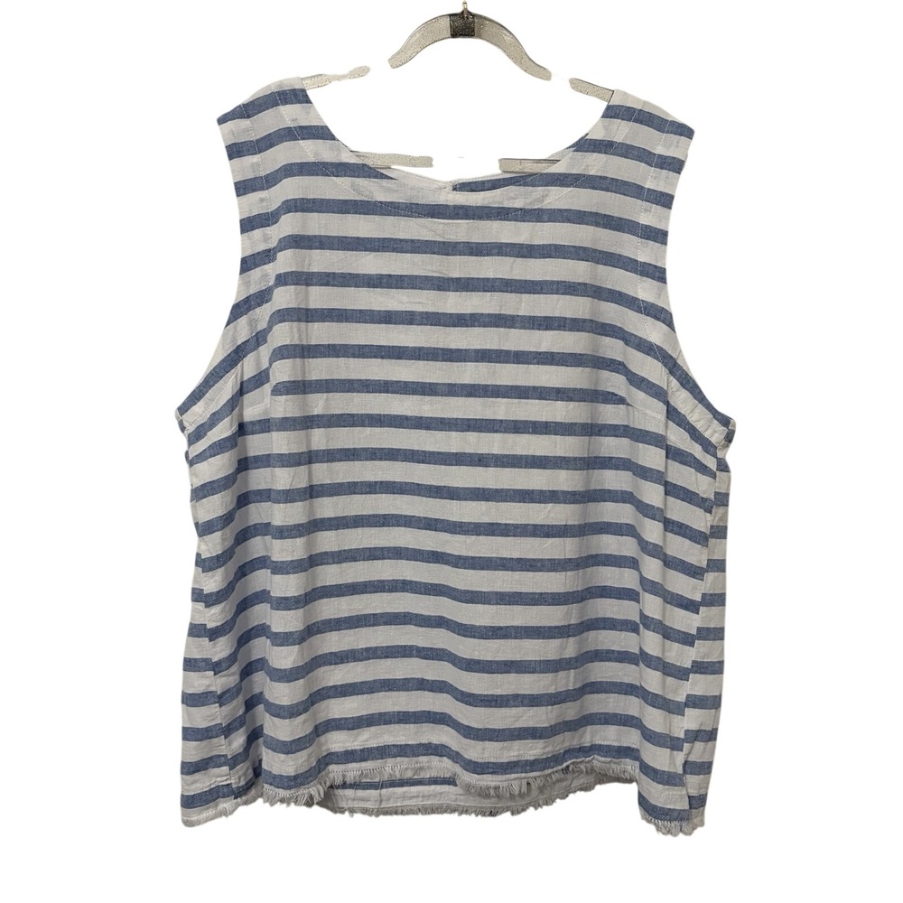 Striped Linen Blend Coastal European SummerTop XXL Lightweight Sustainable Beach